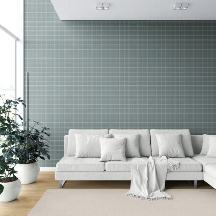'Empire City' Geometric Plaid Checkered Wallpaper (Teal Blue/ Gray) - Image 6