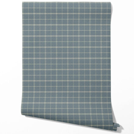 'Rolling Waves' Neutral Geometric Plaid Checkered Wallpaper (Slate Blue)