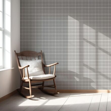 'Harvest Moon' Neutral Geometric Plaid Checkered Wallpaper (Silver Gray) - Image 5