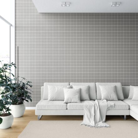'Harvest Moon' Neutral Geometric Plaid Checkered Wallpaper (Silver Gray) - Image 6