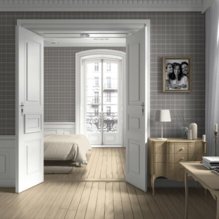 'Harvest Moon' Neutral Geometric Plaid Checkered Wallpaper (Silver Gray) - Image 4