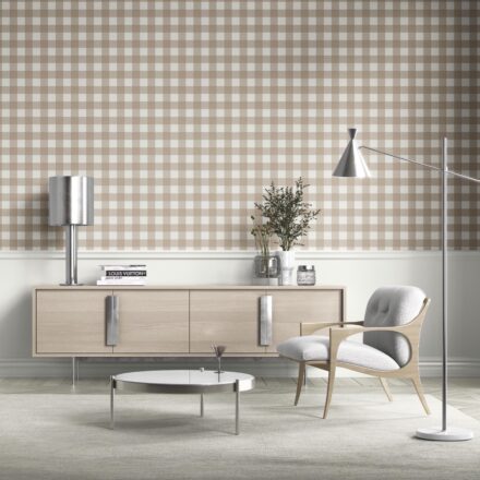 'Lexington' Neutral Geometric Gingham Checkered Wallpaper (Light Beige/ Greige) - Image 3