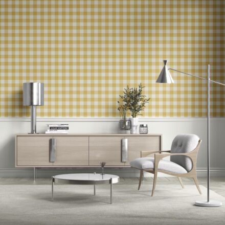 'Frosty Path' Geometric Gingham Checkered Wallpaper (Naples Yellow) - Image 3