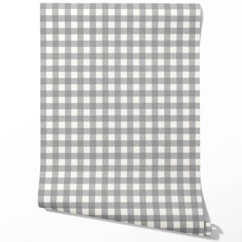 'Absicon' Neutral Geometric Gingham Checkered Wallpaper (Ash Gray)