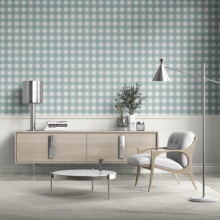 'Jack Pine' Geometric Gingham Checkered Wallpaper (Seafoam Blue) - Image 3