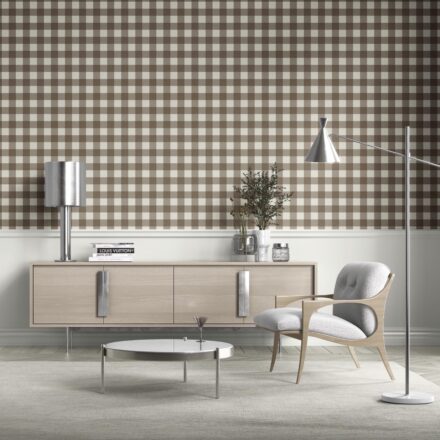 'Duke' Neutral Geometric Gingham Checkered Wallpaper (Taupe Brown) - Image 3
