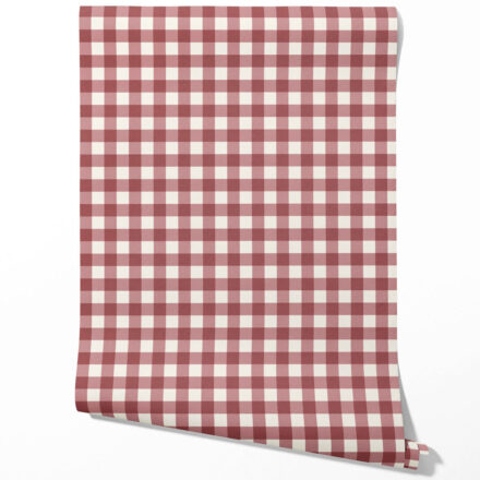 'Cake Flower' Geometric Gingham Checkered Wallpaper (Burgundy Red)