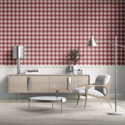 'Cake Flower' Geometric Gingham Checkered Wallpaper (Burgundy Red) - Image 3