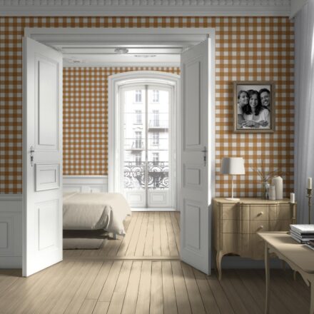 'Kalido Travel' Geometric Gingham Checkered Wallpaper (Ochre Orange) - Image 2