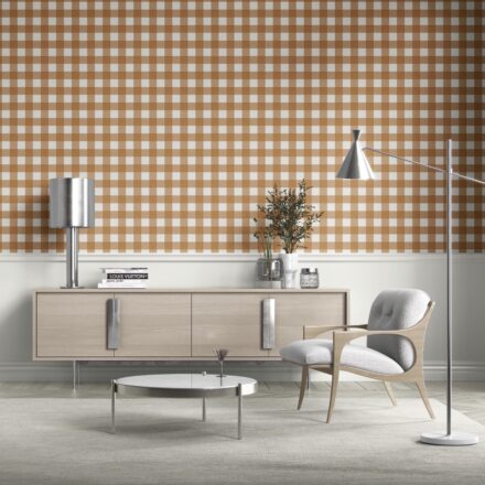 'Kalido Travel' Geometric Gingham Checkered Wallpaper (Ochre Orange) - Image 3