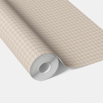 'Limerick' Neutral Plain/ Textured Houndstooth Wallpaper (Stone Beige/ Greige)