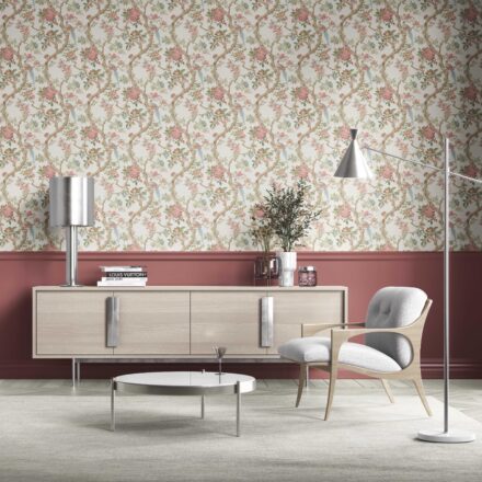 'Kusum' Floral/ Bird Print Chinoiserie Wallpaper (Pink/ Green/ Duck Egg Blue) - Image 2