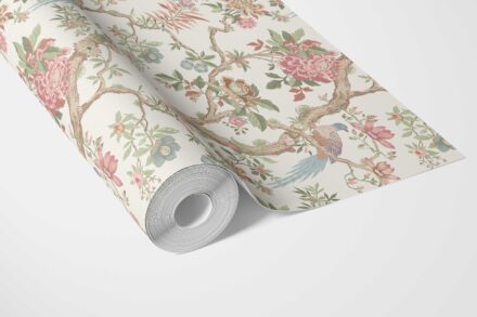 'Kusum' Floral/ Bird Print Chinoiserie Wallpaper (Pink/ Green/ Duck Egg Blue) - Image 3