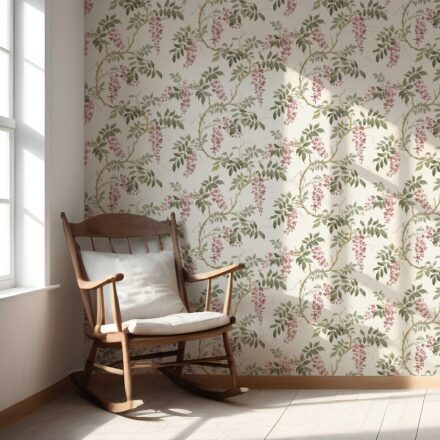 'Kamalini' Floral Vine/ Botanical Patterned Wallpaper (Cream/ Pink/ Green) - Image 5