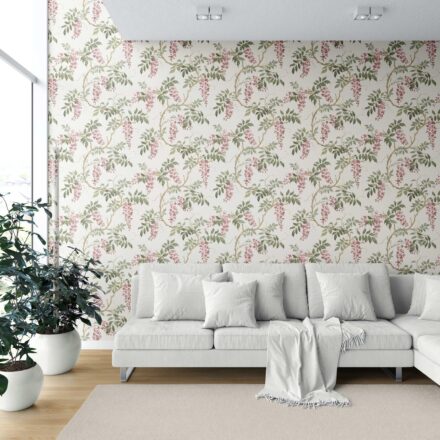 'Kamalini' Floral Vine/ Botanical Patterned Wallpaper (Cream/ Pink/ Green) - Image 6