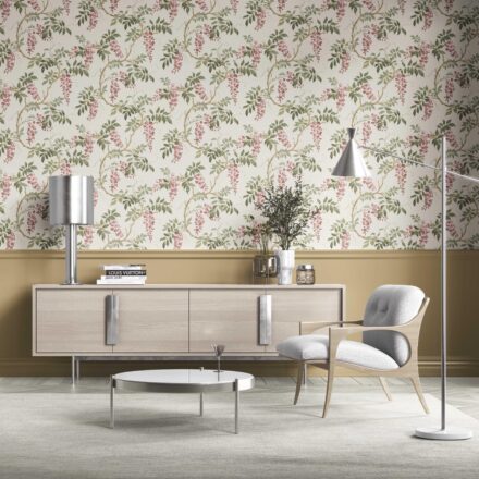 'Kamalini' Floral Vine/ Botanical Patterned Wallpaper (Cream/ Pink/ Green) - Image 2