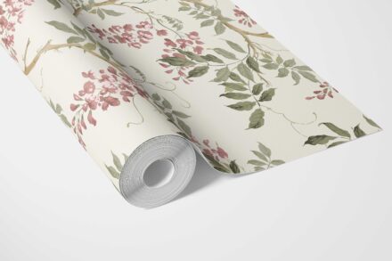 'Kamalini' Floral Vine/ Botanical Patterned Wallpaper (Cream/ Pink/ Green) - Image 3
