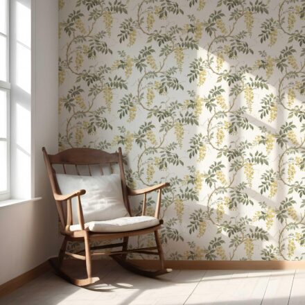 'Reverie' Floral Vine/ Botanical Patterned Wallpaper (Cream/ Yellow/ Green) - Image 5