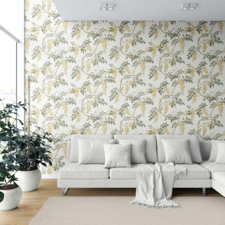 'Reverie' Floral Vine/ Botanical Patterned Wallpaper (Cream/ Yellow/ Green) - Image 6