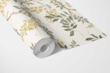 'Reverie' Floral Vine/ Botanical Patterned Wallpaper (Cream/ Yellow/ Green) - Image 3