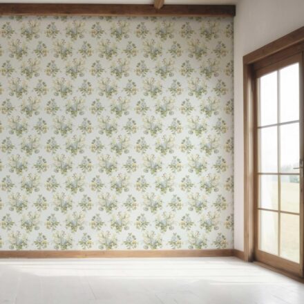 'Modena' Patterned Floral Block Print Wallpaper (Blue/ Green/ Yellow) - Image 7