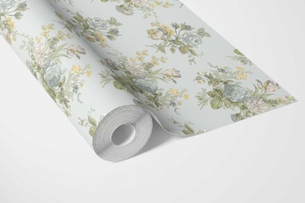'Modena' Patterned Floral Block Print Wallpaper (Blue/ Green/ Yellow) - Image 3