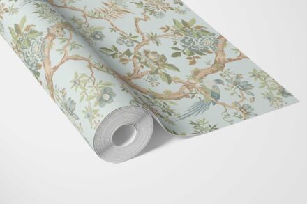 'Briarcliff' Floral/ Bird Print Chinoiserie Wallpaper (Duck Egg Blue/ Green/ Brown) - Image 3