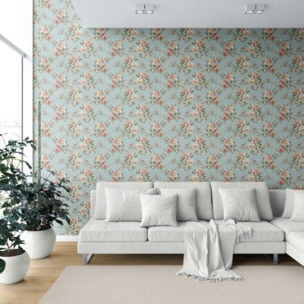 'Shahmina' English Floral Patterned Wallpaper (Blue/ Pink/ Green) - Image 6
