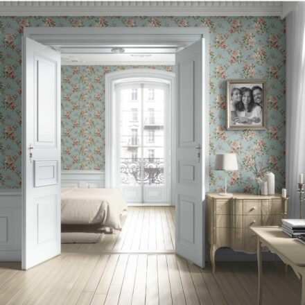 'Shahmina' English Floral Patterned Wallpaper (Blue/ Pink/ Green) - Image 4