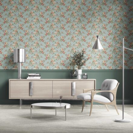 'Shahmina' English Floral Patterned Wallpaper (Blue/ Pink/ Green) - Image 2