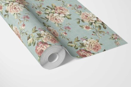 'Shahmina' English Floral Patterned Wallpaper (Blue/ Pink/ Green) - Image 3
