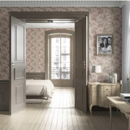 'Belvair' English Floral Patterned Wallpaper (Dusty Rose Pink/ Green) - Image 4