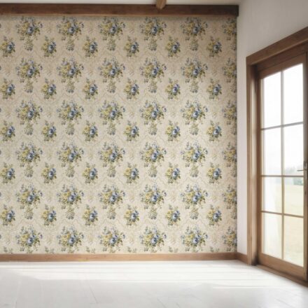 'Lacewing' Floral Damask Patterned Wallpaper (Beige/ Blue/ Yellow/ Green/ Taupe) - Image 7