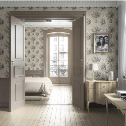 'Lacewing' Floral Damask Patterned Wallpaper (Beige/ Blue/ Yellow/ Green/ Taupe) - Image 4