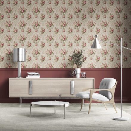 'Vasto' Floral Damask Patterned Wallpaper (Beige/ Pink/ Green) - Image 2