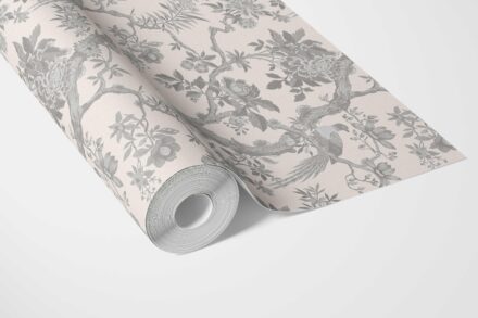 'Wisterleigh' Floral Toile/ Bird Print Chinoiserie Wallpaper (Dove Gray/ Off-White) - Image 3