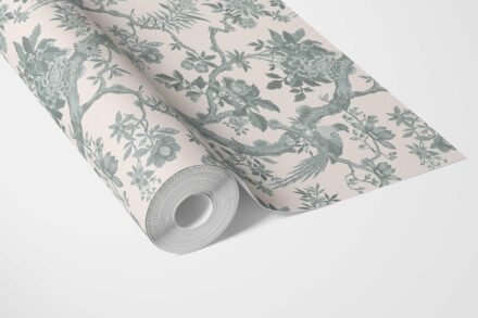 'Adrano' Floral Toile/ Bird Print Chinoiserie Wallpaper (Gray-Green) - Image 3
