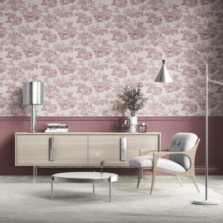 'Neverland' Toile de Jouy/ Nature Print Wallpaper (Pink/ Off-White) - Image 2