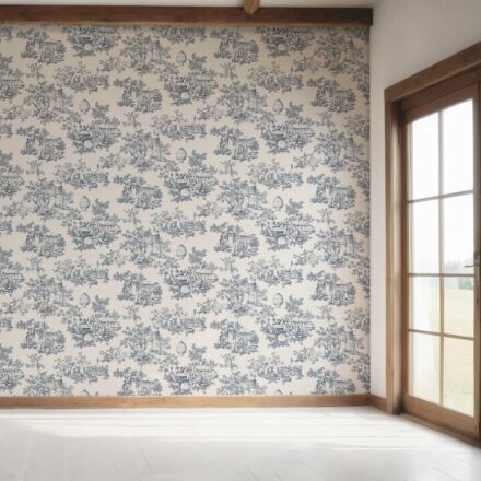 'Sky Petal' Toile de Jouy/ Nature Print Wallpaper (Navy Blue/ Off-White) - Image 7
