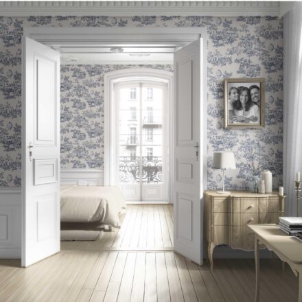 'Sky Petal' Toile de Jouy/ Nature Print Wallpaper (Navy Blue/ Off-White) - Image 4