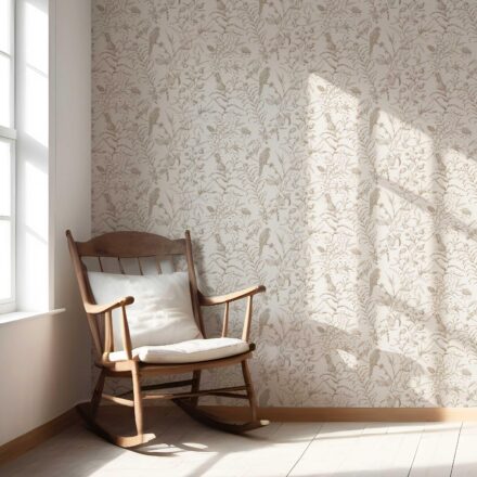 'Oriana' Birds Print/ Botanical Wallpaper Beige/ Brown/ Warm Gray - Image 5