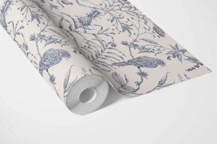 'Midnight Punk' Birds Print/ Botanical Wallpaper (Navy Blue) - Image 3