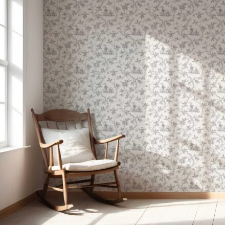 'Drips Dots' Floral Toile de Jouy Wallpaper (Gray/ Off-White) - Image 5