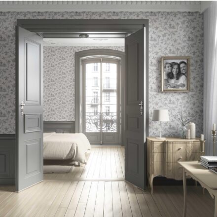 'Drips Dots' Floral Toile de Jouy Wallpaper (Gray/ Off-White) - Image 4