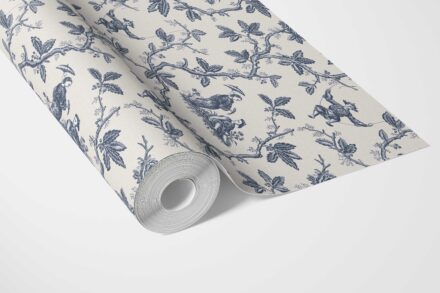 'Meadowlark' Floral Toile de Jouy Wallpaper (Navy Blue/ Off-White) - Image 3