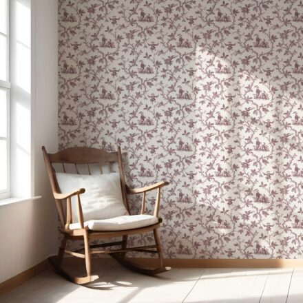 'Tamara' Floral Toile de Jouy Wallpaper (Brick Red/ Deep Pink) - Image 5
