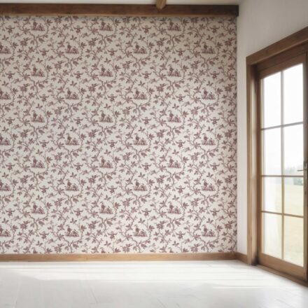 'Tamara' Floral Toile de Jouy Wallpaper (Brick Red/ Deep Pink) - Image 7