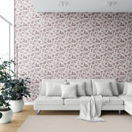 'Tamara' Floral Toile de Jouy Wallpaper (Brick Red/ Deep Pink) - Image 6