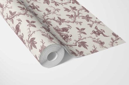 'Tamara' Floral Toile de Jouy Wallpaper (Brick Red/ Deep Pink) - Image 3