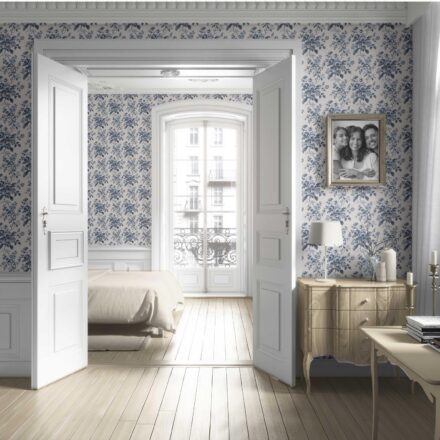 'Mendoza' Vintage-Inspired Floral Toile/ Botanical Wallpaper (Vintage Blue/ Slate Blue) - Image 4